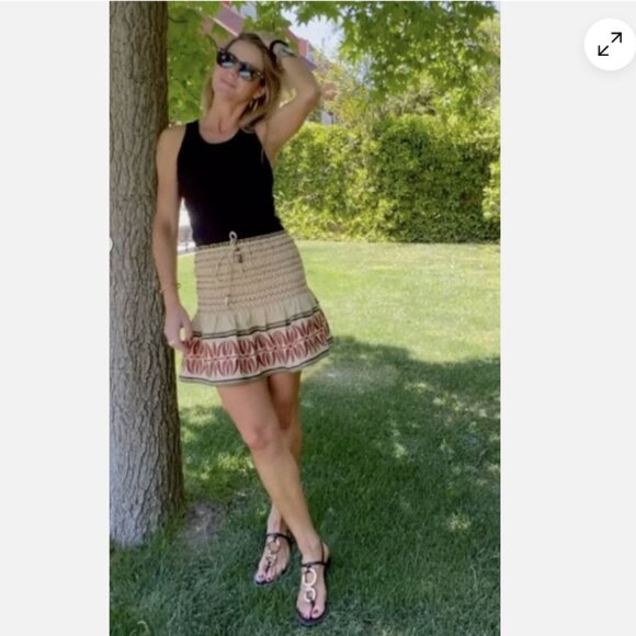 NEW Zara Boho Linen-Blend Embroidered Smocked Ruffle Mini Skort Skirt, Size XS - Picture 5 of 16